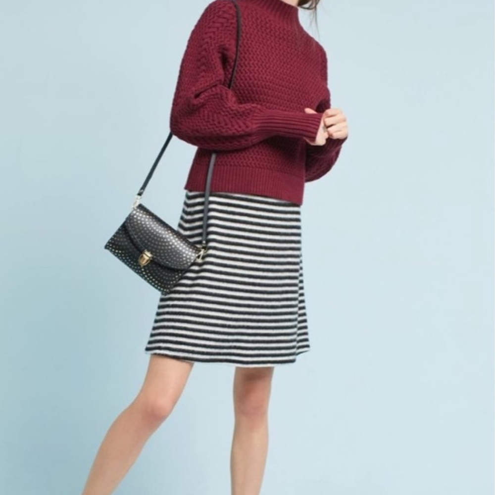 Anthropologie Maeve Black & White Fuzzy Striped Mini Skirt Women's Size 10